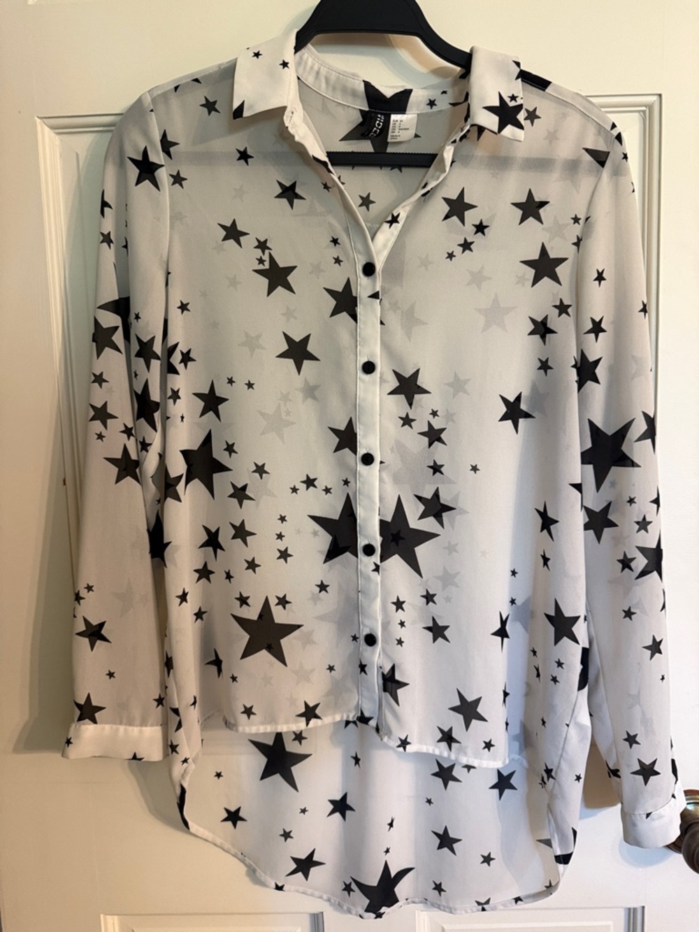 White Sheer Star-Print Button Shirt